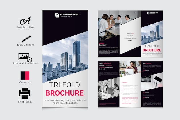 Clean and minimal business trifold brochure template premium vector