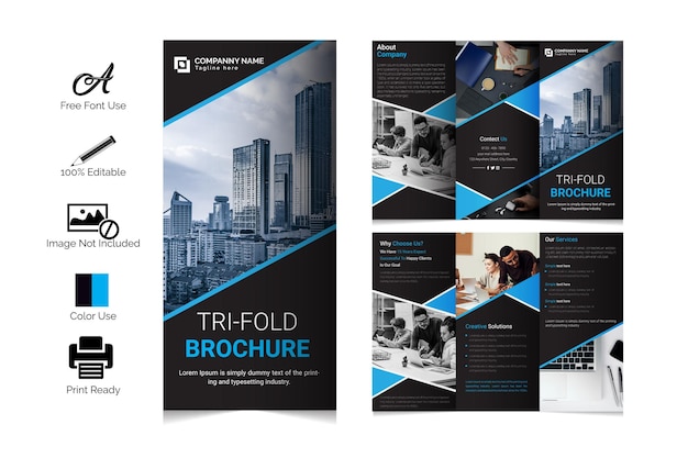 Clean and minimal corporate business trifold brochure template design premium vector