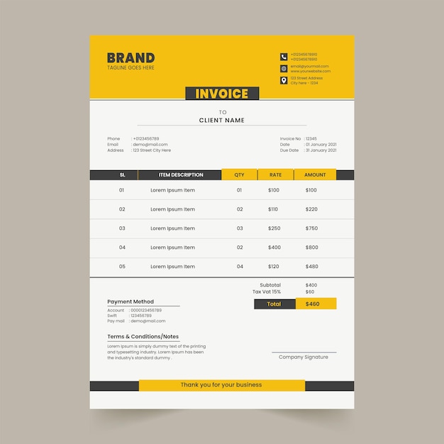 Clean and Modern Corporate Business Billing Invoice Design Template