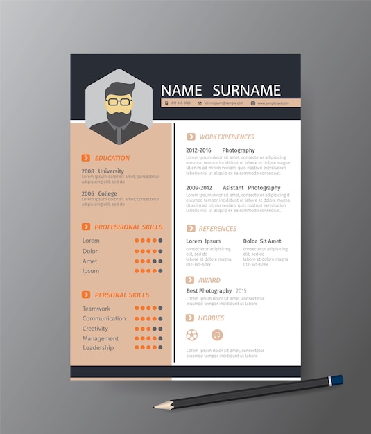 Clean modern design template of  resume or CV.