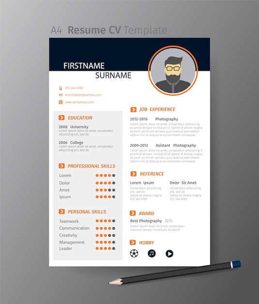 Clean modern design template of  resume or CV.