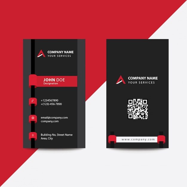 Clean Modern Flat Red and Black Fold Style Corporate Business Card