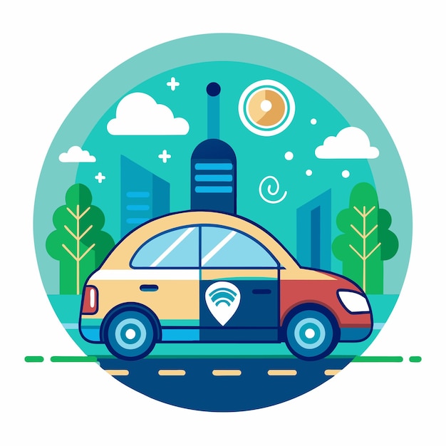 Vector a clean modern icon depicting a selfdriving car in a city environment symbolizing the future of autonomous transportation a clean modern icon symbolizing the future of autonomous vehicles