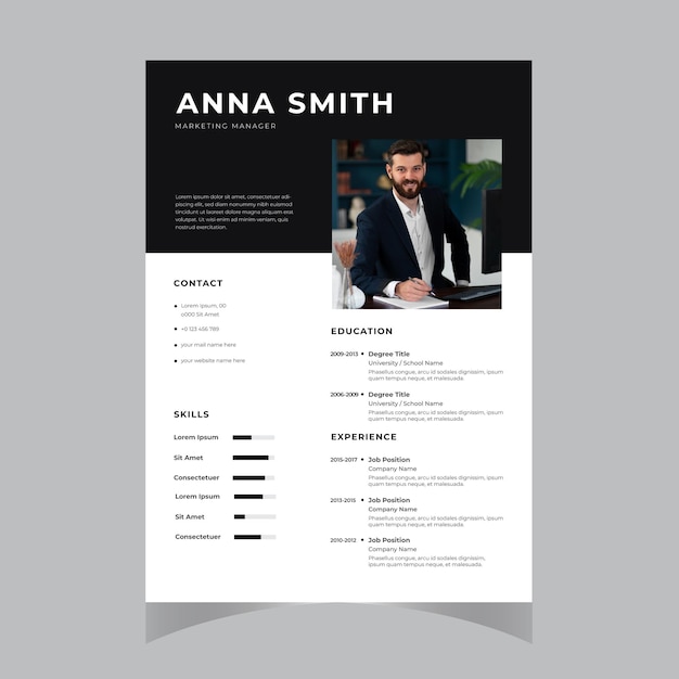 Clean Modern Resume and Cover Letter Layout Vector Template for Business Job Applications