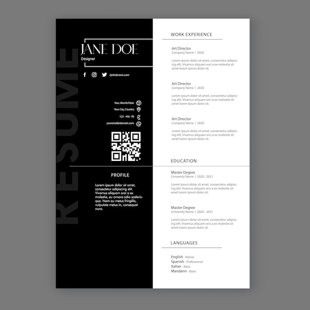 Vector clean and modern resume portfolio or cv template