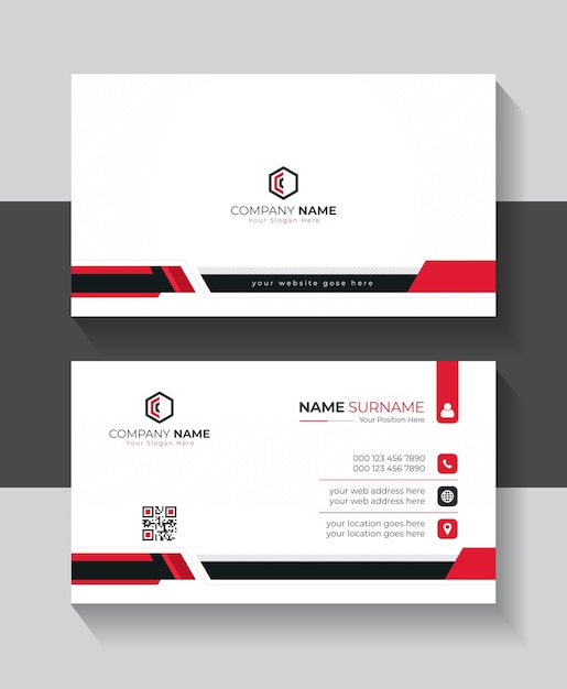 Clean and simple modern business card template with Black and Red Color Layout for business