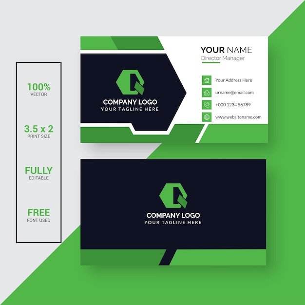 Clean style green and black modern business card template