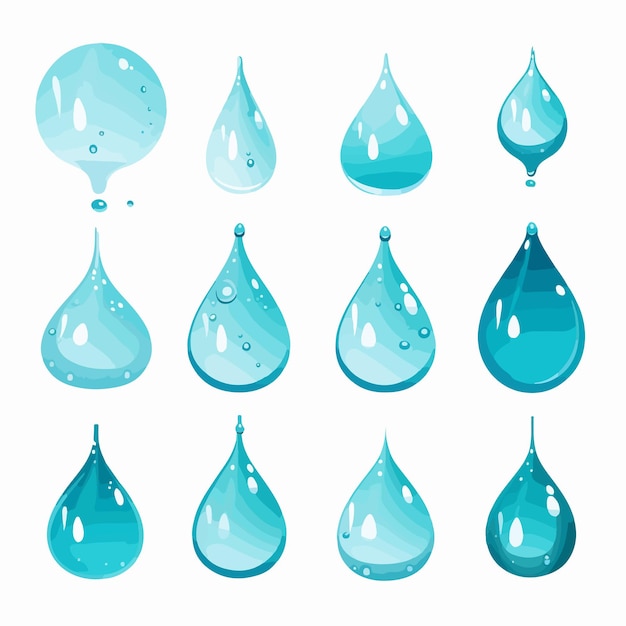 Clean Water Drops Set with Aqua Blobs Top View