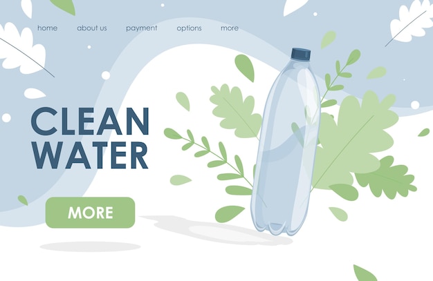 Clean water flat landing page design with text space