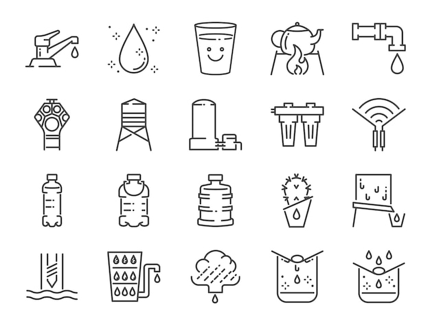 Clean water line icon set.