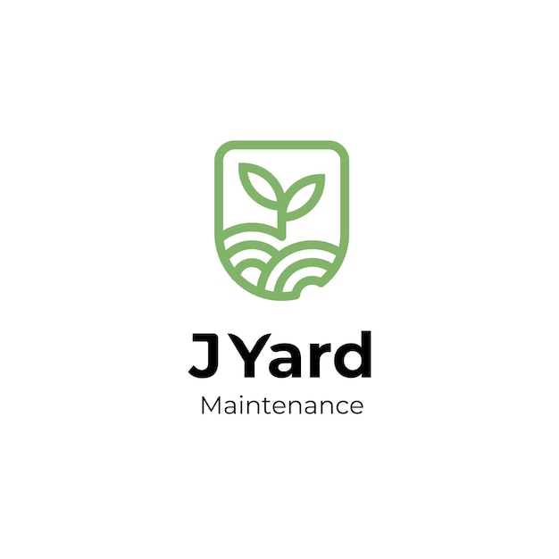 Clean yard or garden logo with green soil and plant symbol emblem logo