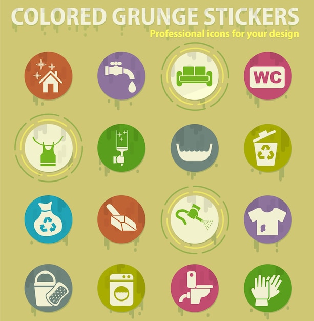 Cleaning company colored grunge icons