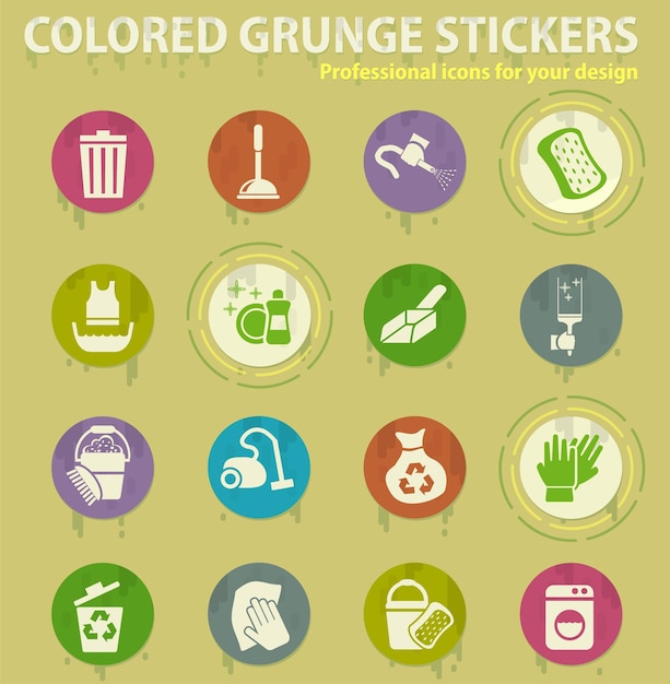 Cleaning company colored grunge icons