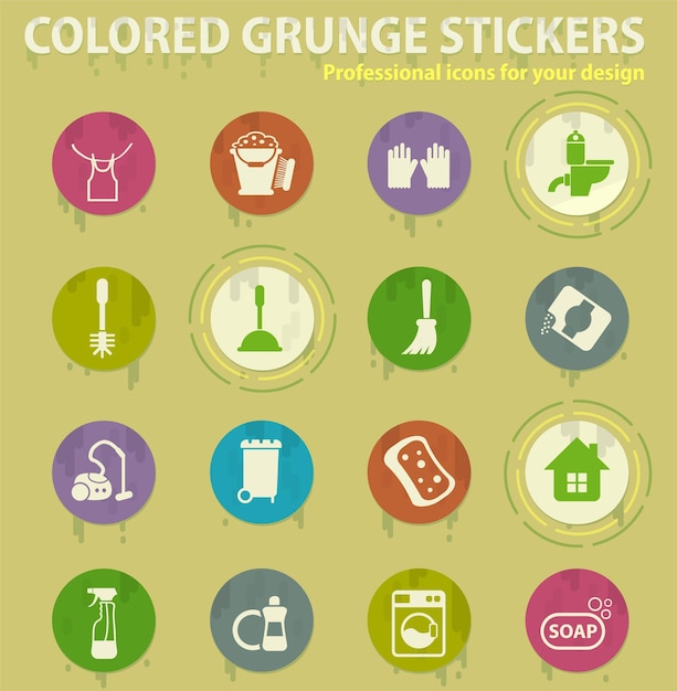 Cleaning company colored grunge icons