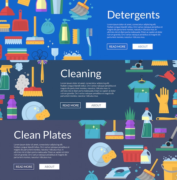 cleaning flat icons banner