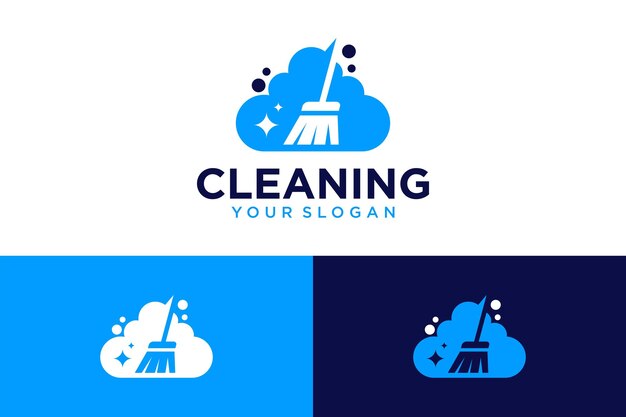 cleaning logo design with broom and service