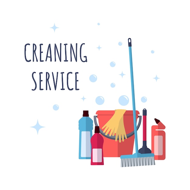 Cleaning service concept Poster template for house cleaning services with cleaning tools