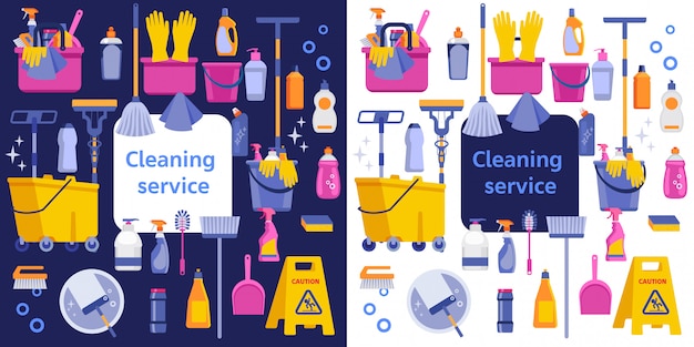 Cleaning service flat illustration. Poster template for house cleaning services.