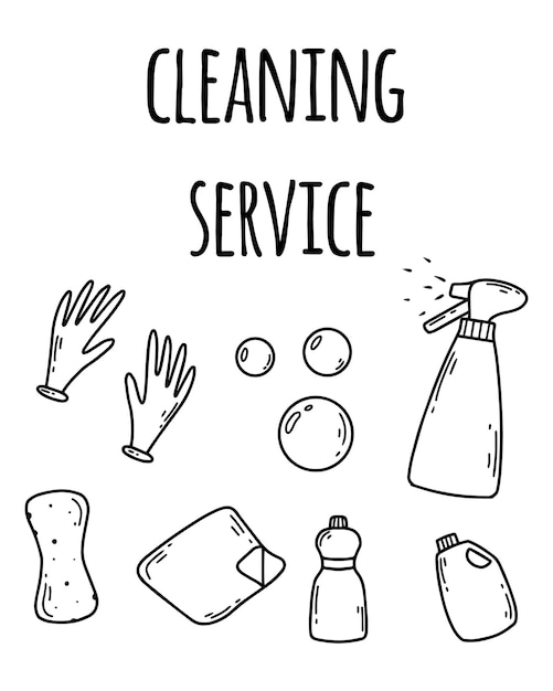 Cleaning service House cleaning Vector illustration Doodle style Cleaning service flyer