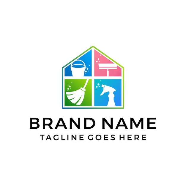 Cleaning service logo with concept house vector template