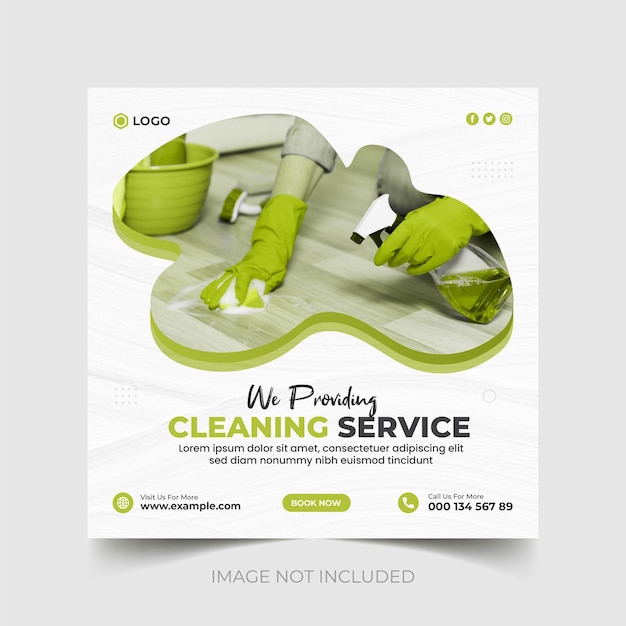 Cleaning service social media facebook post and web banner design or square flyer