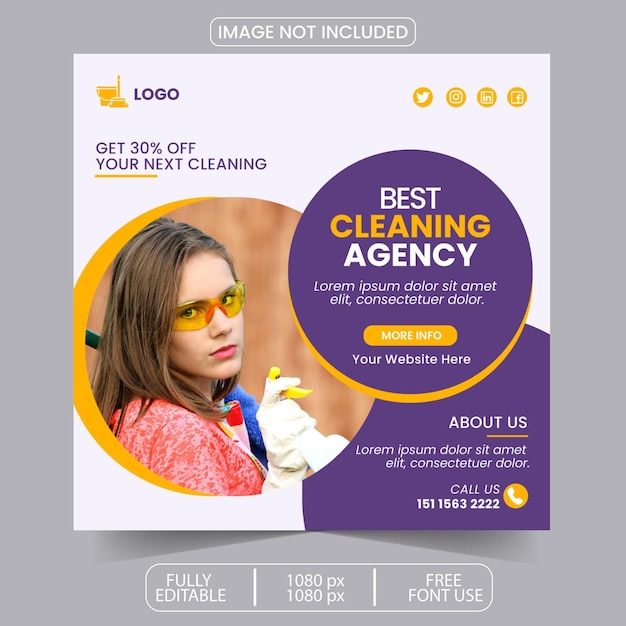 Cleaning service social media post design and web banner template