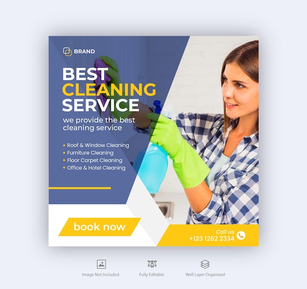 Cleaning service social media post and Instagram banner template