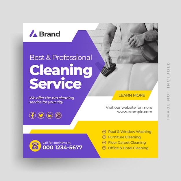 Cleaning service social media post square banner template