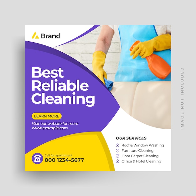 Cleaning service social media post square banner template