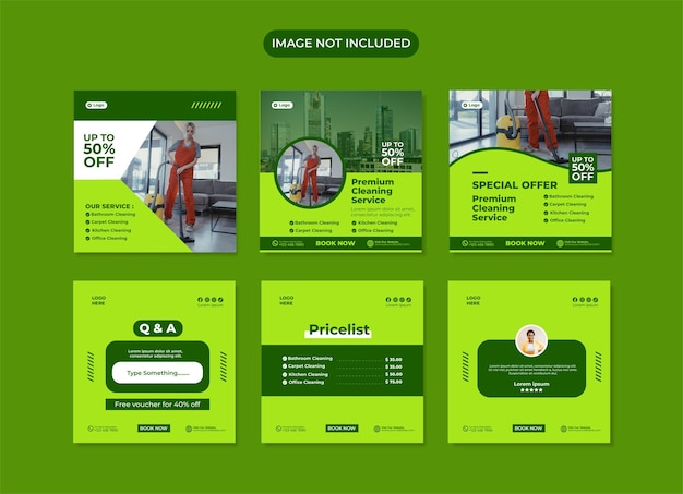 Cleaning service social media post template set collection