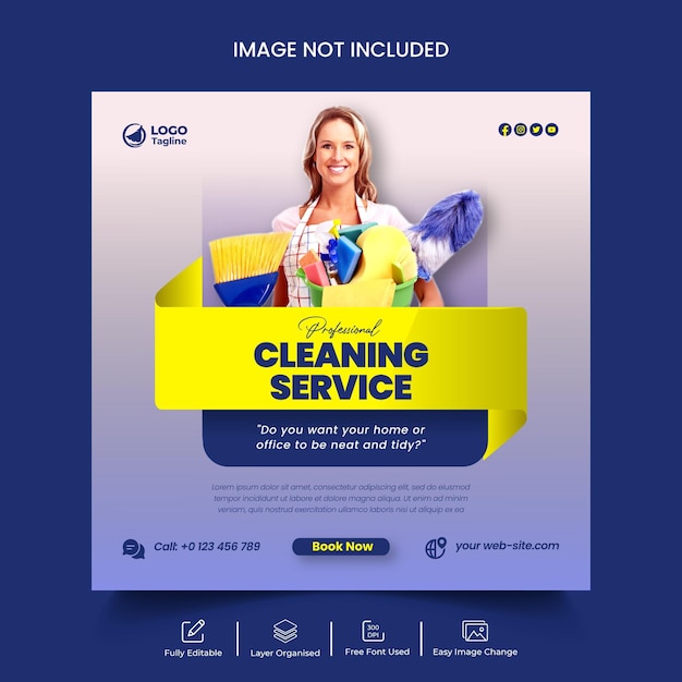 Cleaning service social media post or web banner template design