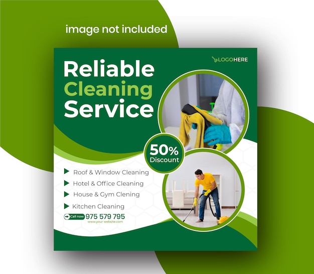 Cleaning service square flyer social media post or instagram banner template