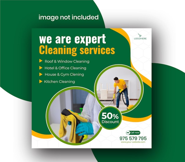 Cleaning service square flyer social media post or instagram banner template