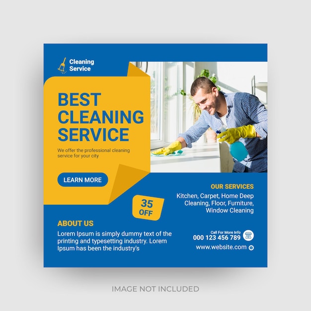 Cleaning service square social media post and web banner design template Editable Square Banner Ads