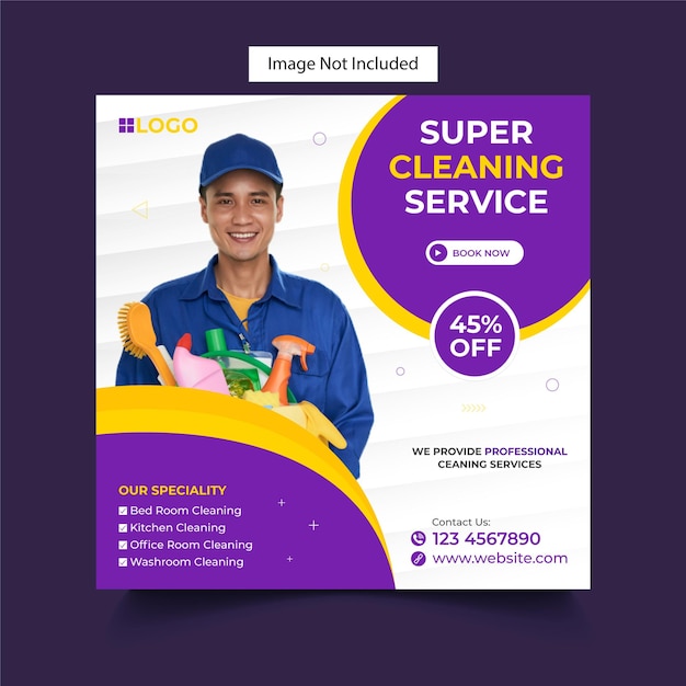 Cleaning service square social media post and web banner design template