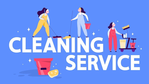 Cleaning service web banner concept. Woman with mop