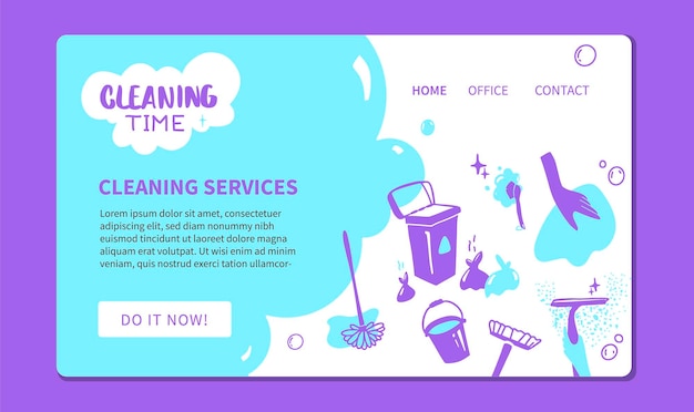 Cleaning Service website landing page template Doodle style illustration