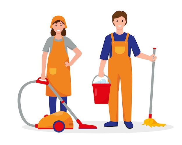 Cleaning service workers illustration design on white background