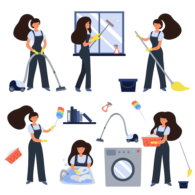 Cleaning service workers set