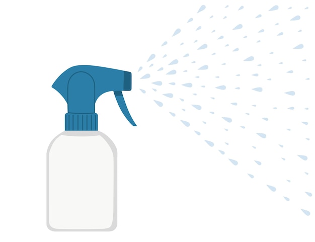 Cleaning spray plastic bottle spraying out flat vector illustration on white background