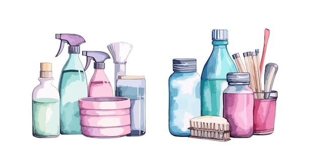 Cleaning supplies clipart isolated vector illustration