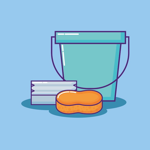 cleaning supplies design with bucket and soap and sponge 