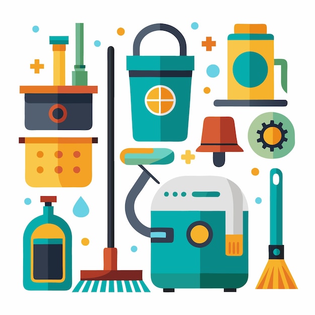 Cleaning supplies icons set in a flat design