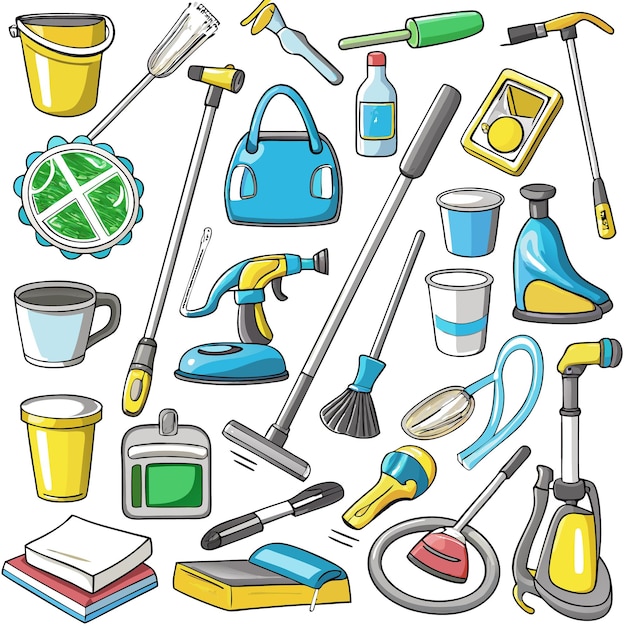 Vector cleaning supplies and tools