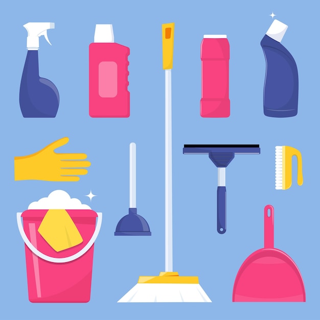 Cleaning tools and detergent for cleaning service web banner poster design