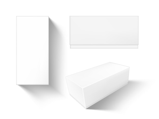 Vector clear blank white product box top side and 3d