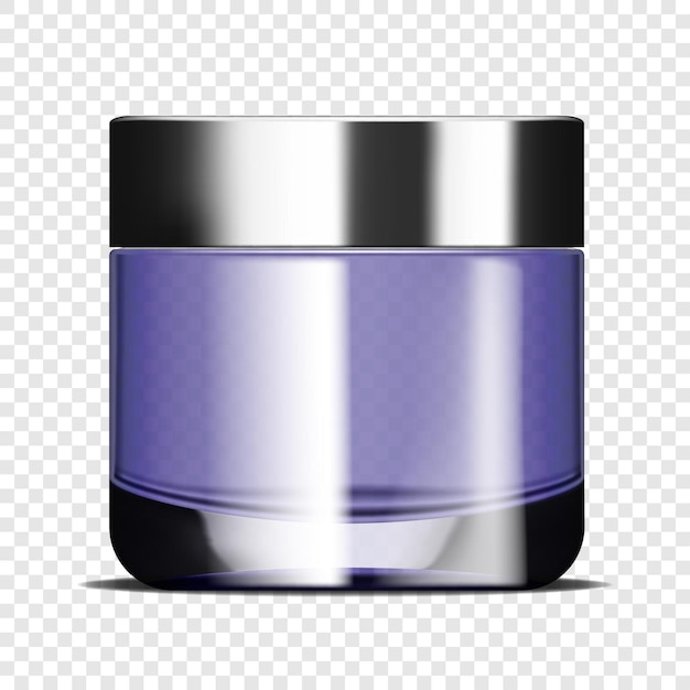 Vector clear glass round face cream jar on transparent background realistic vector mockup