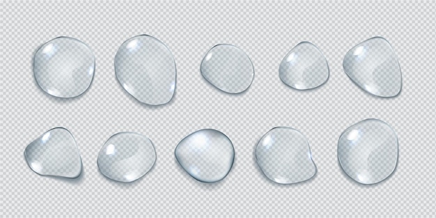 Clear liquid blobs group realistic vector illustration set