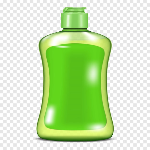 Clear transparent green plastic bottle with screw flip top cap and blank label mockup Liquid soap