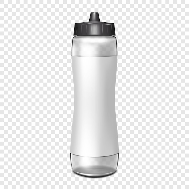 Clear water bottle with blank white label on transparent background mockup Fitness sport flask